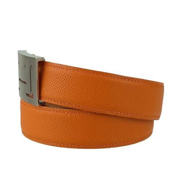 Hermes Belt Lucky Metal - Orange Epson Unisex Constance Reversible Silver - Picture 2 of 10